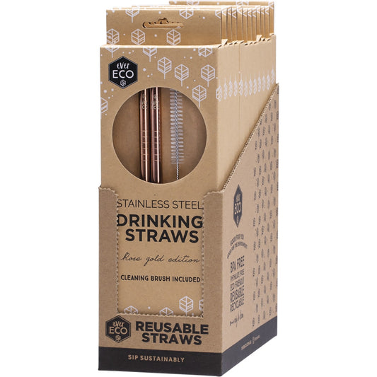 EVER ECO Stainless Steel Straws Straight Rose Gold 1 x 2pk