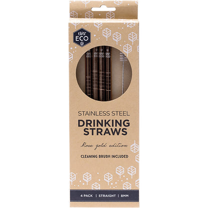 EVER ECO Stainless Steel Straws Straight Rose Gold 1 x 4pk