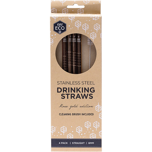EVER ECO Stainless Steel Straws Straight Rose Gold 1 x 4pk