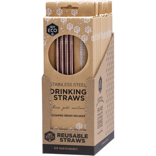 EVER ECO Stainless Steel Straws Straight Rose Gold 1 x 4pk