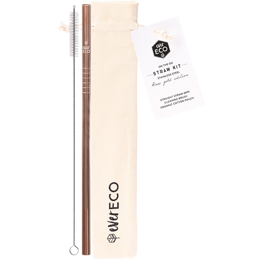 Ever Eco Stainless Steel Straw Kit Straight Rose Gold