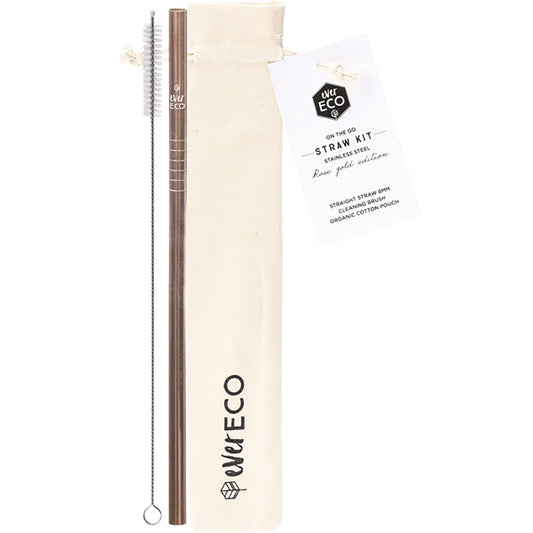 EVER ECO Stainless Steel Straw Kit Straight Rose Gold x 1