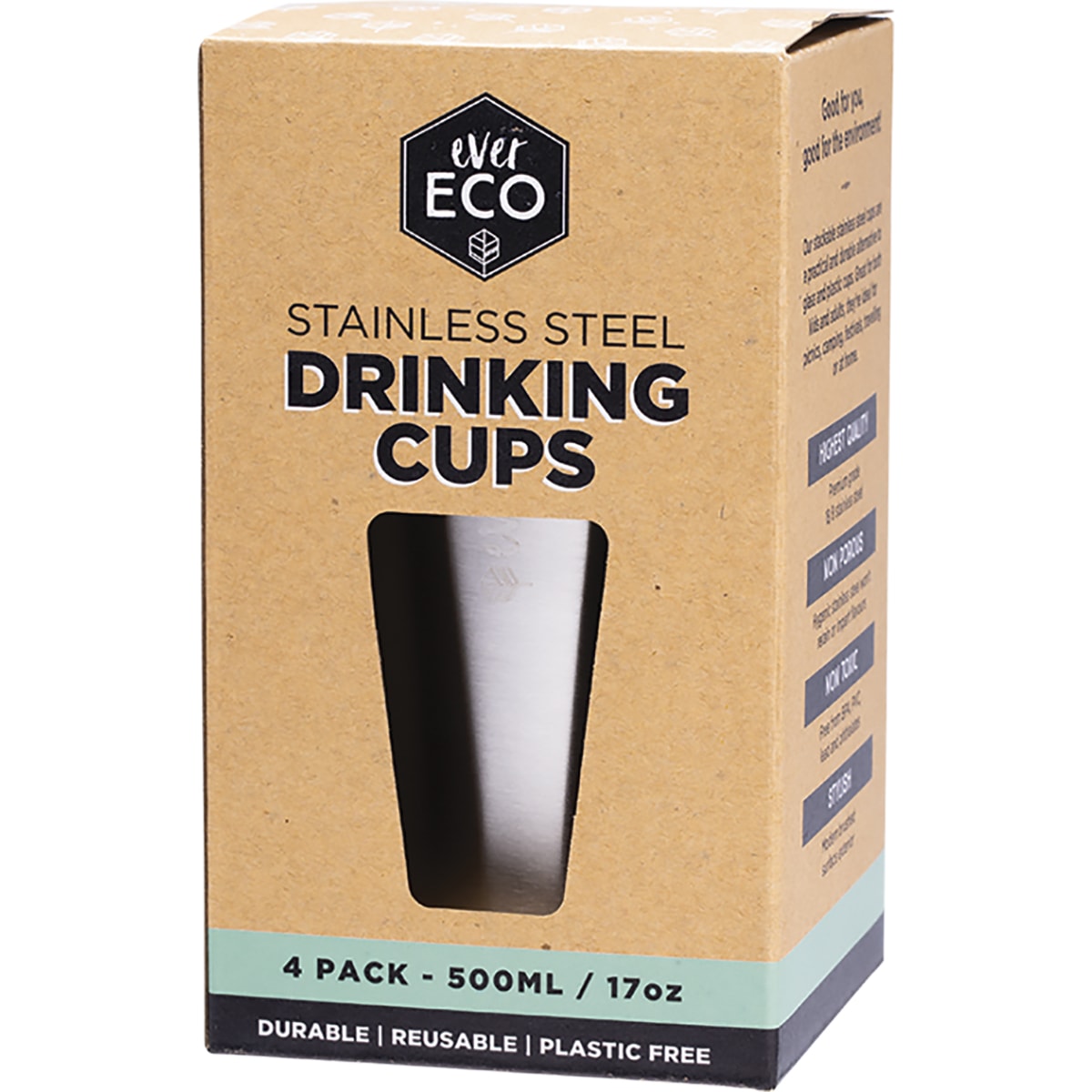 EVER ECO Stainless Steel Drinking Cups 4 x 500ml