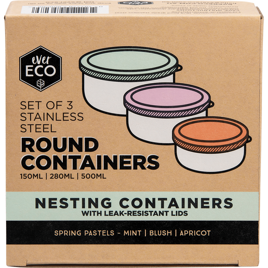 Ever Eco Stainless Steel Round Nesting Containers Spring Pastels
