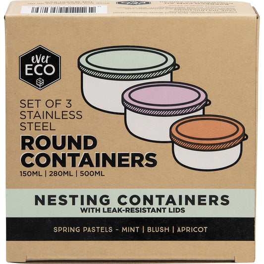 EVER ECO Stainless Steel Round Nesting Containers Spring Pastels Set