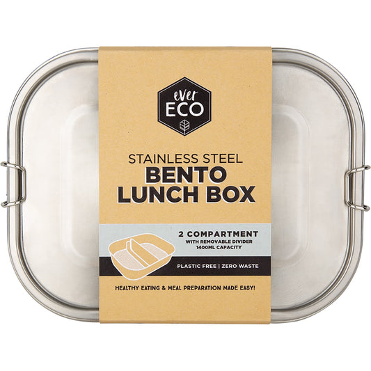 EVER ECO Stainless Steel Bento Lunch Box 2 Compartments 1 x 1400ml