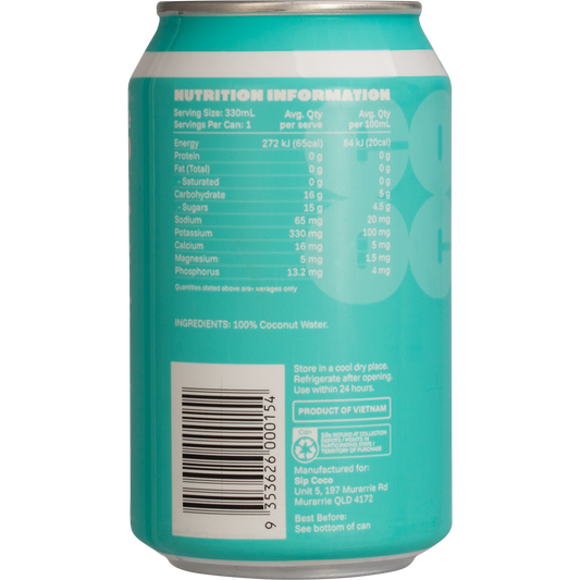 SIP COCO 100% Pure Coconut Water Can - Box of 12