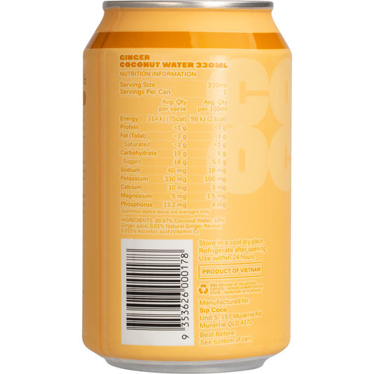 SIP COCO Ginger Coconut Water Can - Box of 12