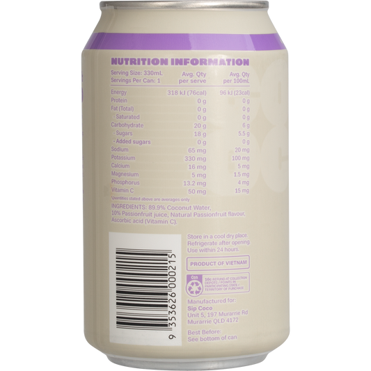 SIP COCO Passionfruit Coconut Water Can - Box of 12