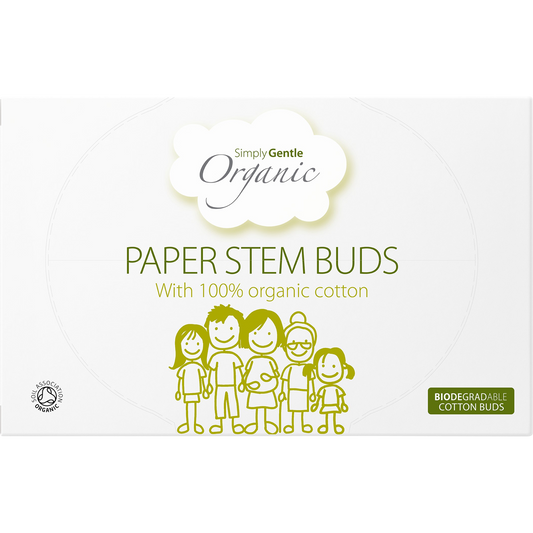 SIMPLY GENTLE ORGANIC Paper Stem Buds 100% Organic Cotton Tips
