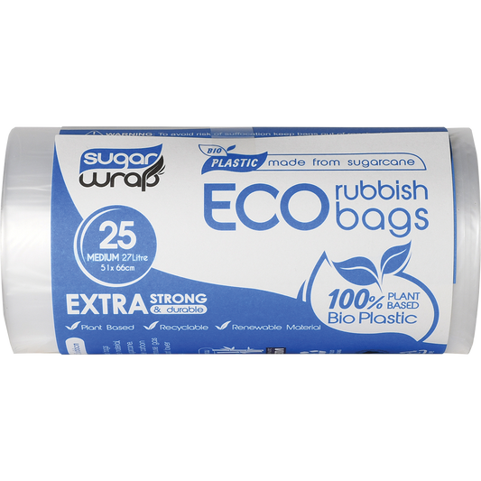 SugarWrap Eco Rubbish Bags Made from Sugarcane Medium 27L