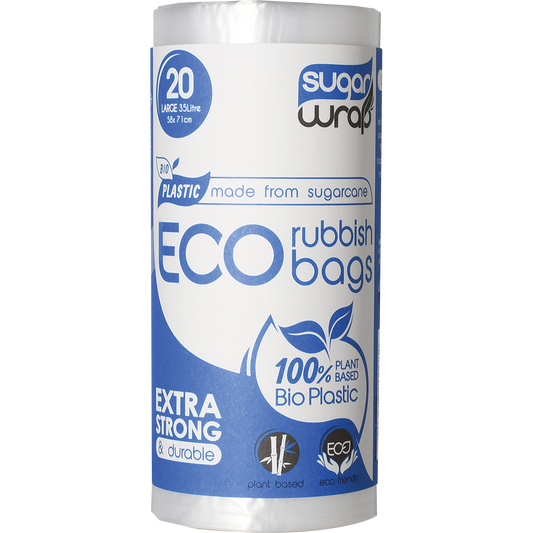 SugarWrap Eco Rubbish Bags Made from Sugarcane Large 35L