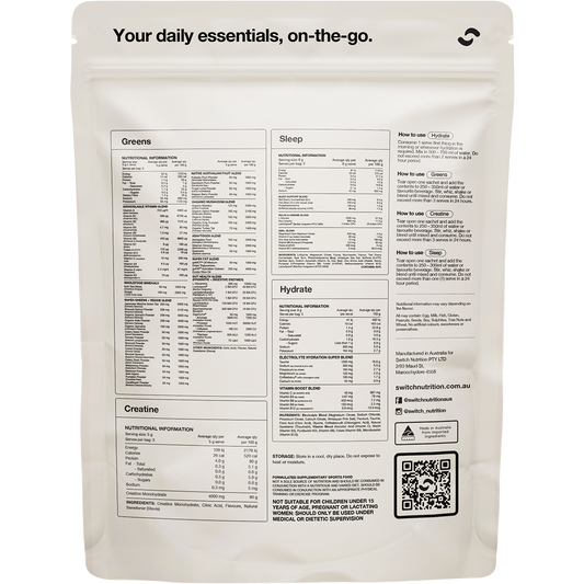 Switch Nutrition Daily Essentials Sachets Hydrate Greens Creatine Sleep