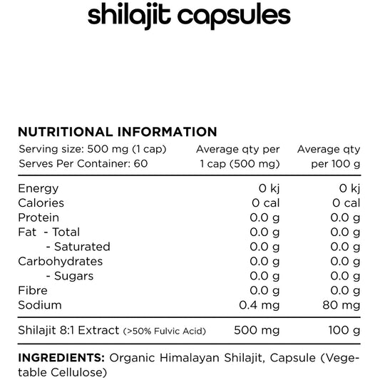 SWITCH NUTRITION Shilajit Organic Himalayan Shilajit 8:1 | 1 x 60 Caps