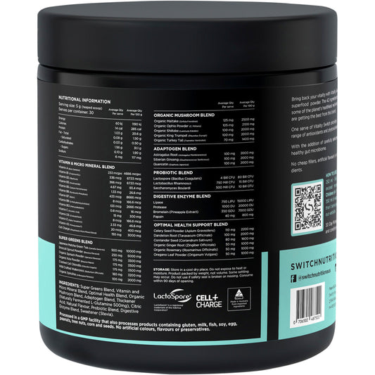 SWITCH NUTRITION Vitality Revitalising Greens Powder Chocolate 1 x 150g