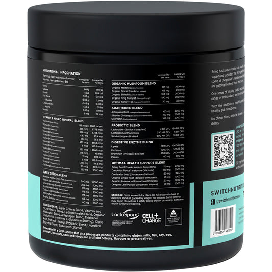 SWITCH NUTRITION Vitality Revitalising Greens Powder Strawberry Kiwi 1 x 150g