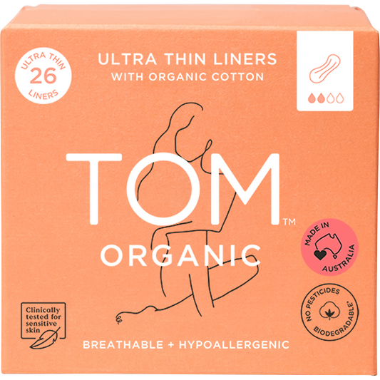 TOM Organic Panty Liners Wrapped Ultra Thin Liners for Everyday - Box of 6