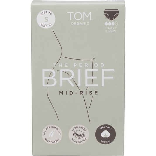 TOM Organic The Period Brief Mid Rise Black Small - Box of 8