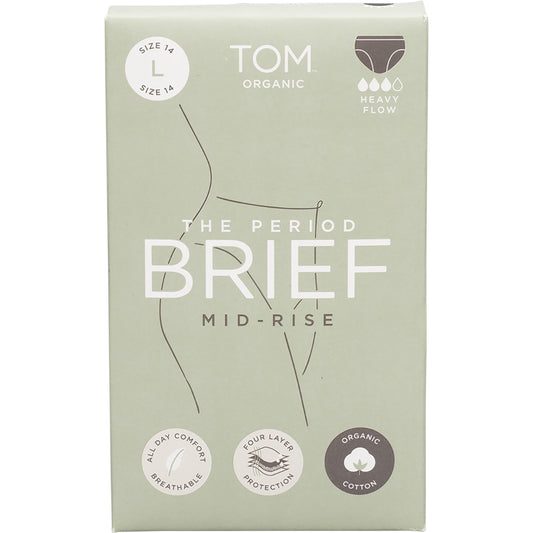 TOM ORGANIC The Period Brief Mid Rise Black Large 1 x 8pk