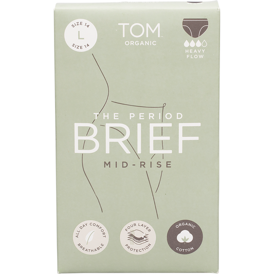 TOM Organic The Period Brief Mid Rise Black Large - Box of 8
