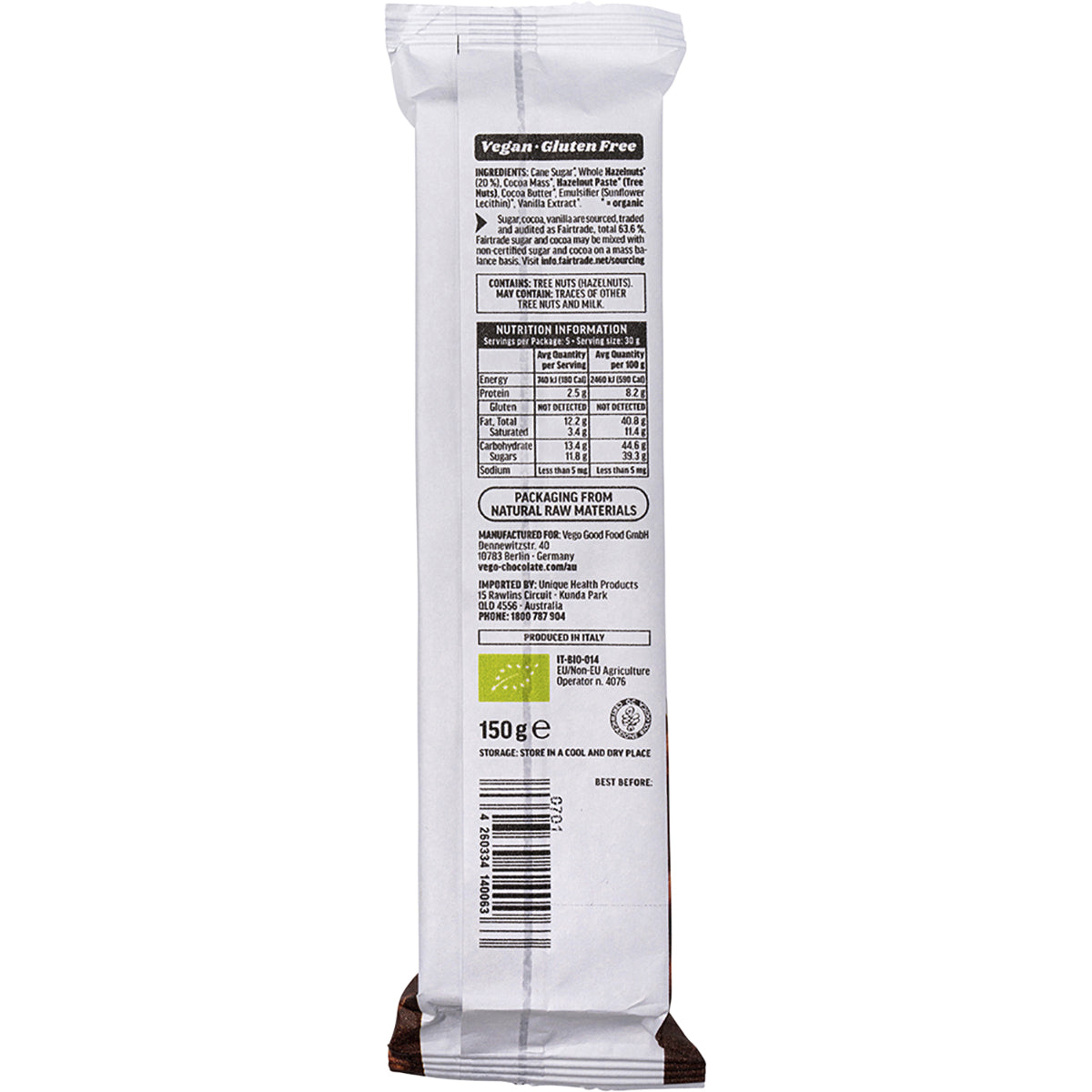 VEGO Whole Hazelnut Chocolate Bar x 20