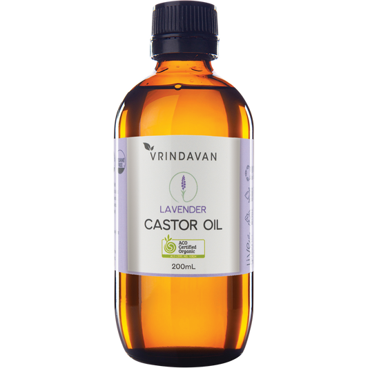 Vrindavan Castor Oil and Lavender Amber Glass Bottle