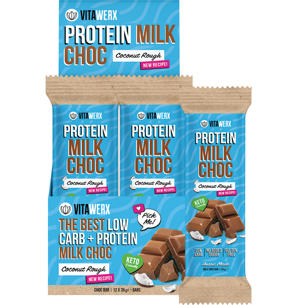 Vitawerx Protein Milk Choc Bar Coconut Rough