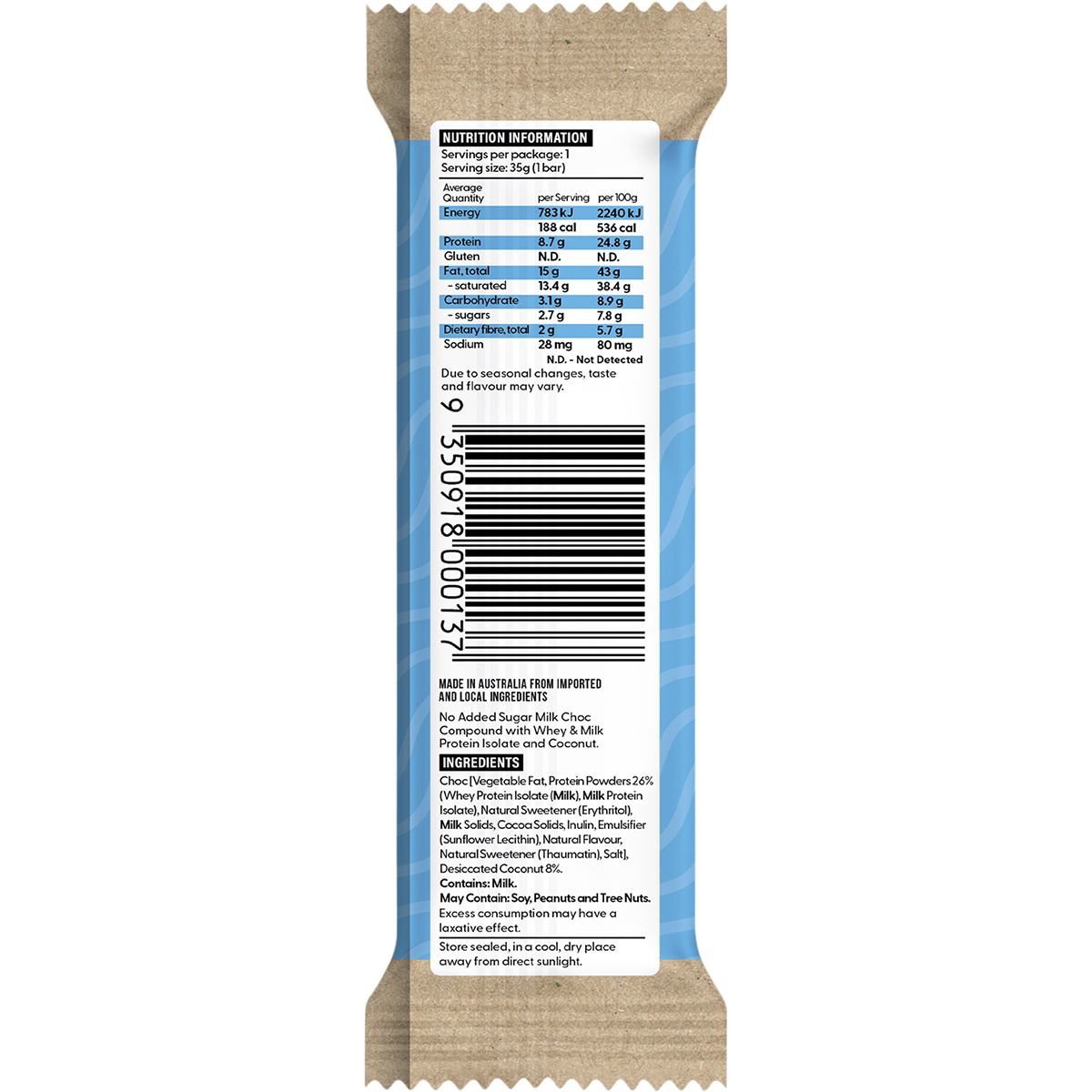 Vitawerx Protein Milk Choc Bar Coconut Rough