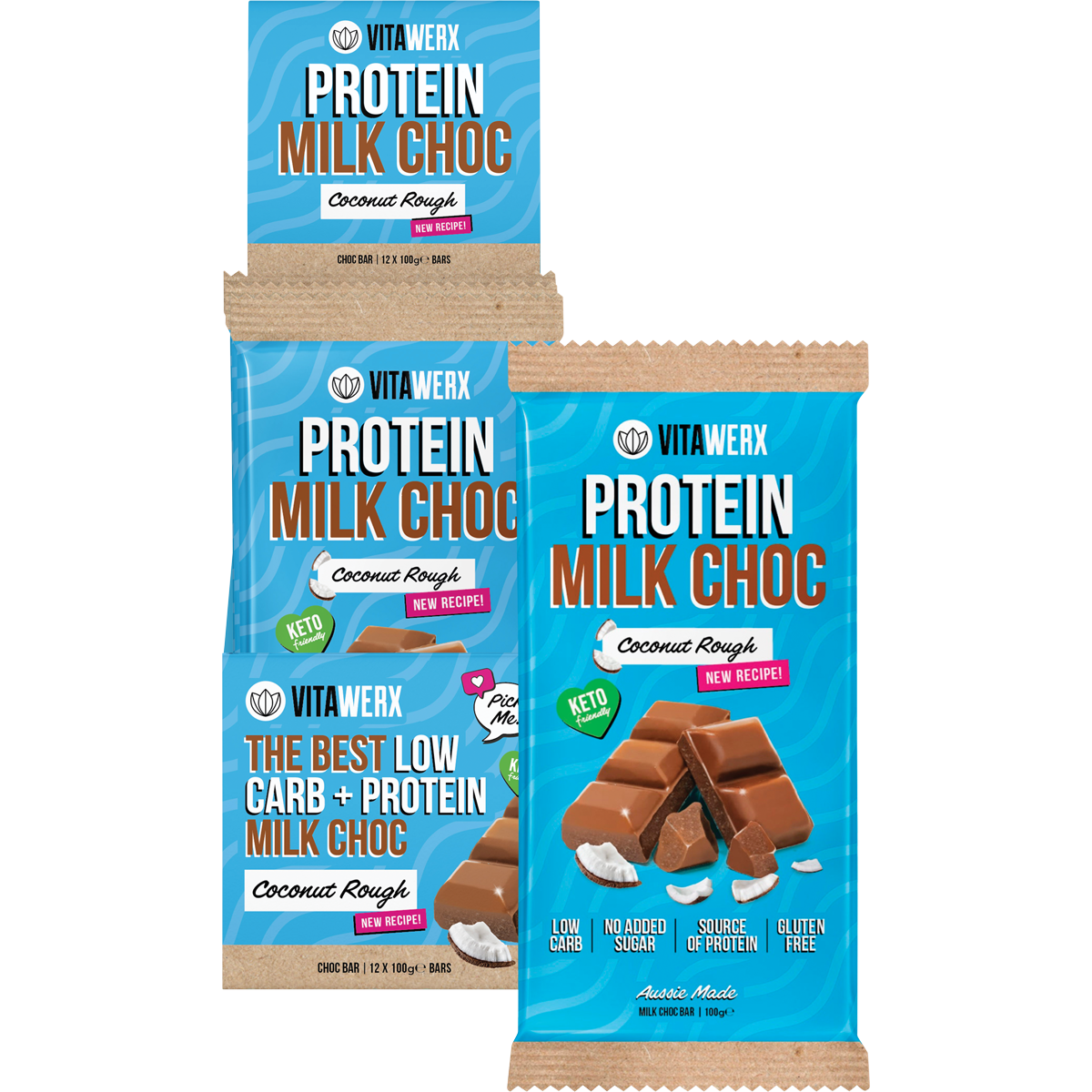 Vitawerx Protein Milk Choc Bar Coconut Rough
