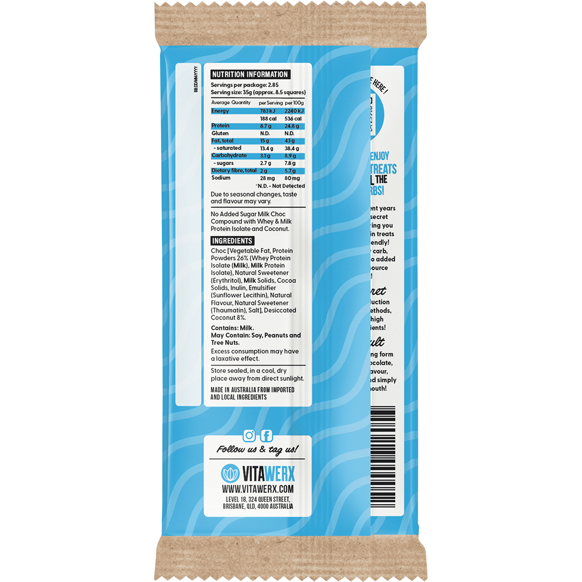 Vitawerx Protein Milk Choc Bar Coconut Rough