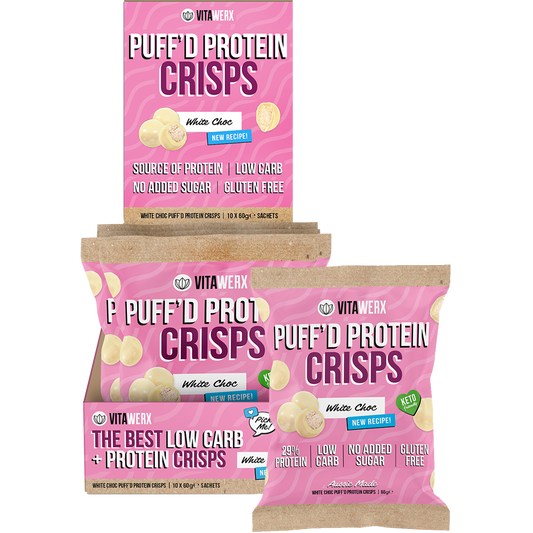 Vitawerx Puff'd Protein Crisps White Choc - Box of 10