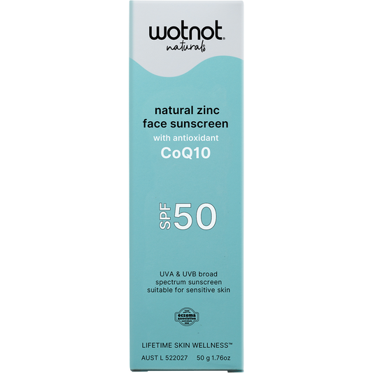 Wotnot Natural Zinc Face Sunscreen SPF50 with antioxidant CoQ10