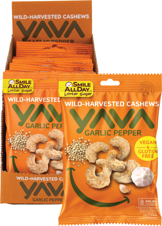 YAVA Wild-Harvested Cashews Garlic Pepper - Box of 10