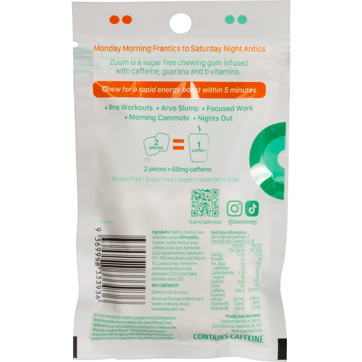 Zuum Energy Gum Spearmint - Box of 16