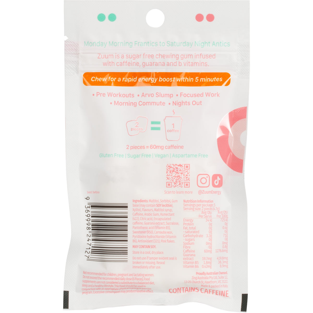Zuum Energy Gum Watermelon - Box of 16